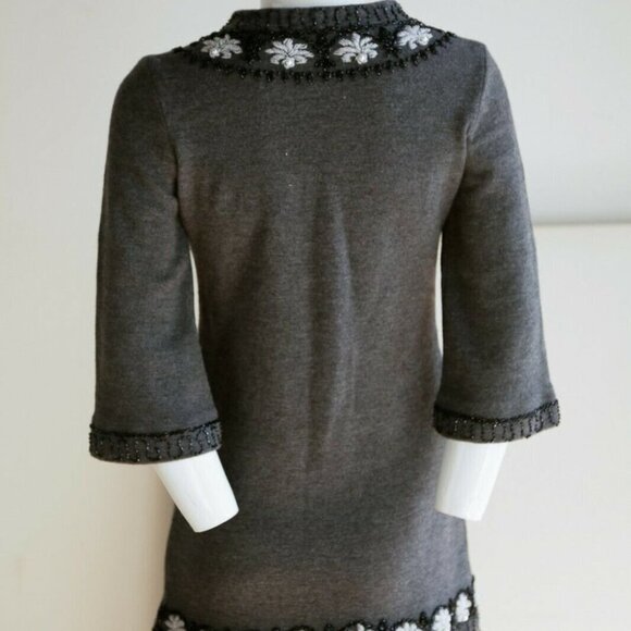 Vintage A line Wool Knit Beaded Floral Tunic  or Mini Dress XS/S - Picture 8 of 12